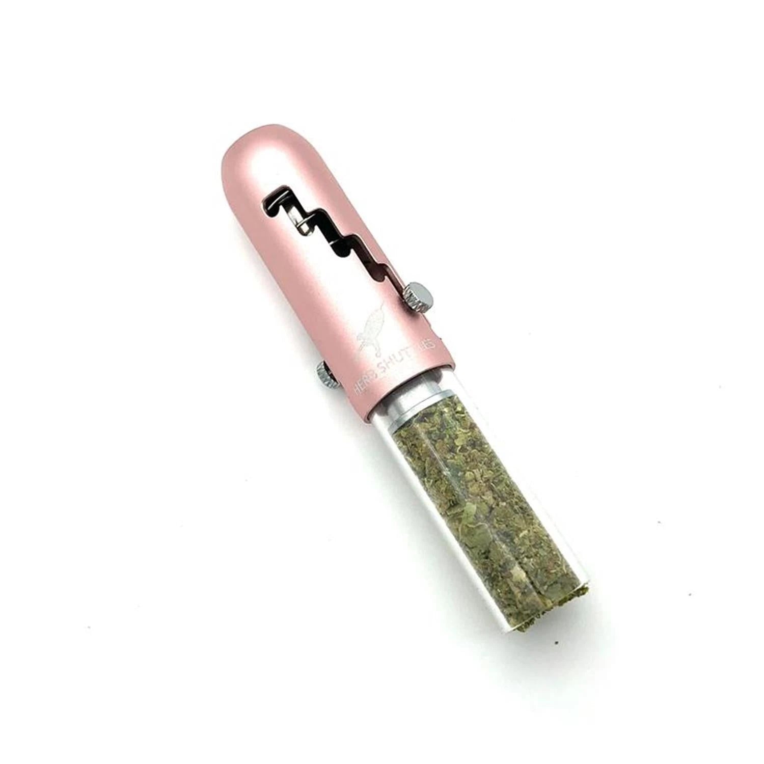 Herb Shuttles Kräuterbehälter in Pink mit gefülltem transparentem Glasaufsatz